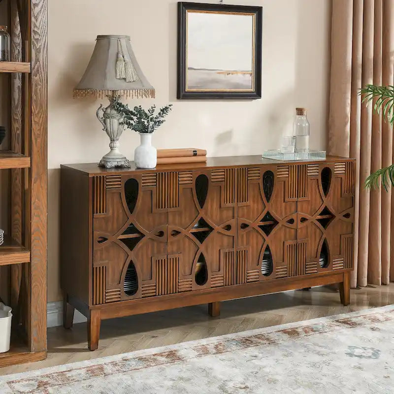 60,5" modernes Sideboard-Buffetschrank mit Stauraum, TV-Medienkonsole, Aufbewahrungsschrank mit 4 Türen und verstellbaren Einlegeböden