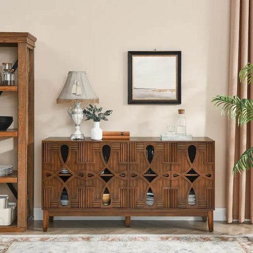 60,5" modernes Sideboard-Buffetschrank mit Stauraum, TV-Medienkonsole, Aufbewahrungsschrank mit 4 Türen und verstellbaren Einlegeböden