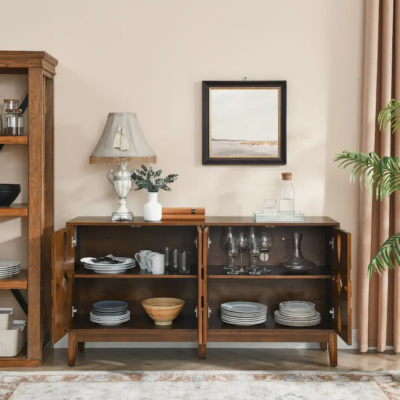 60,5" modernes Sideboard-Buffetschrank mit Stauraum, TV-Medienkonsole, Aufbewahrungsschrank mit 4 Türen und verstellbaren Einlegeböden