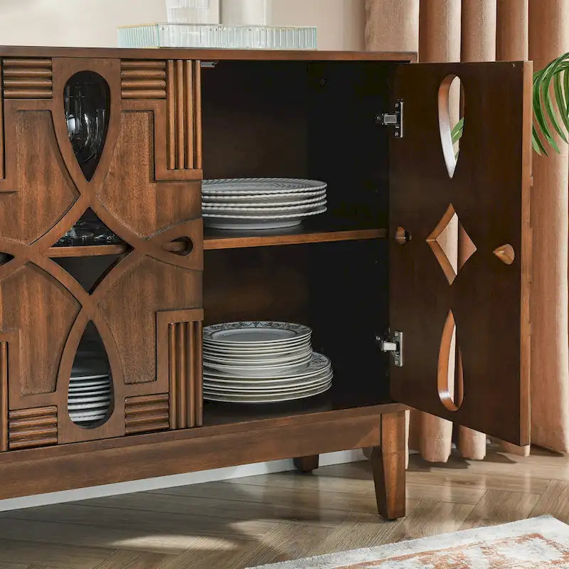 60,5" modernes Sideboard-Buffetschrank mit Stauraum, TV-Medienkonsole, Aufbewahrungsschrank mit 4 Türen und verstellbaren Einlegeböden