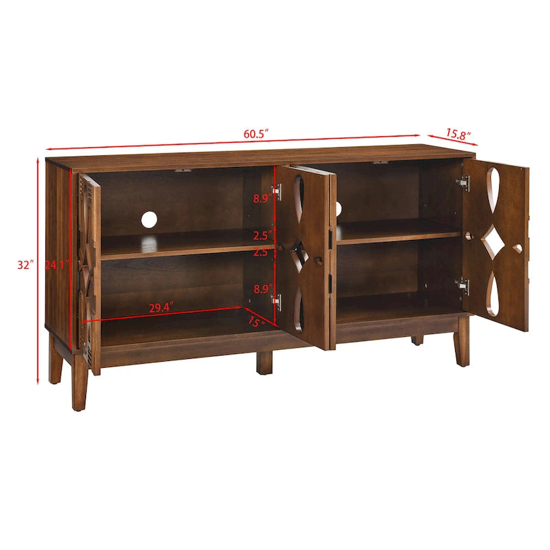 60,5" modernes Sideboard-Buffetschrank mit Stauraum, TV-Medienkonsole, Aufbewahrungsschrank mit 4 Türen und verstellbaren Einlegeböden
