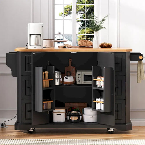 56 Kitchen Island With Drop Leaf, Rolling Kitchen Cart On Wheels, Rolling Kitchen Table with Drawers