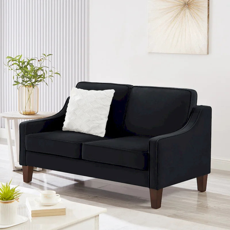 Modernes Samt-Liebessofa mit Holzbeinen - 29.00 x 51.50 x 34.25
