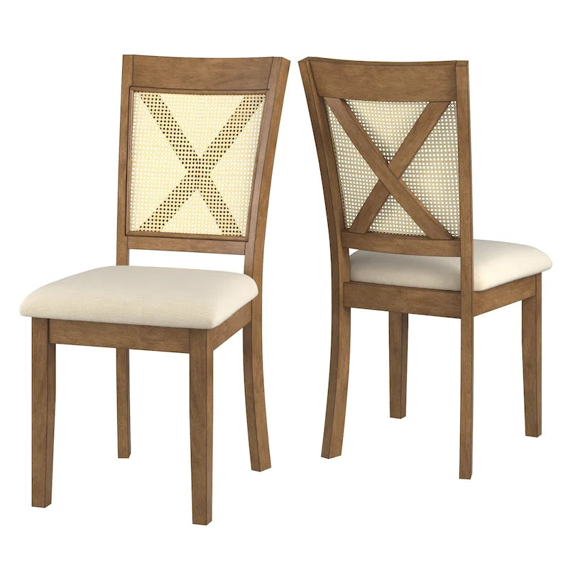 Esszimmerstuhl mit X-Rückenlehne aus Rattan, 2er-Set