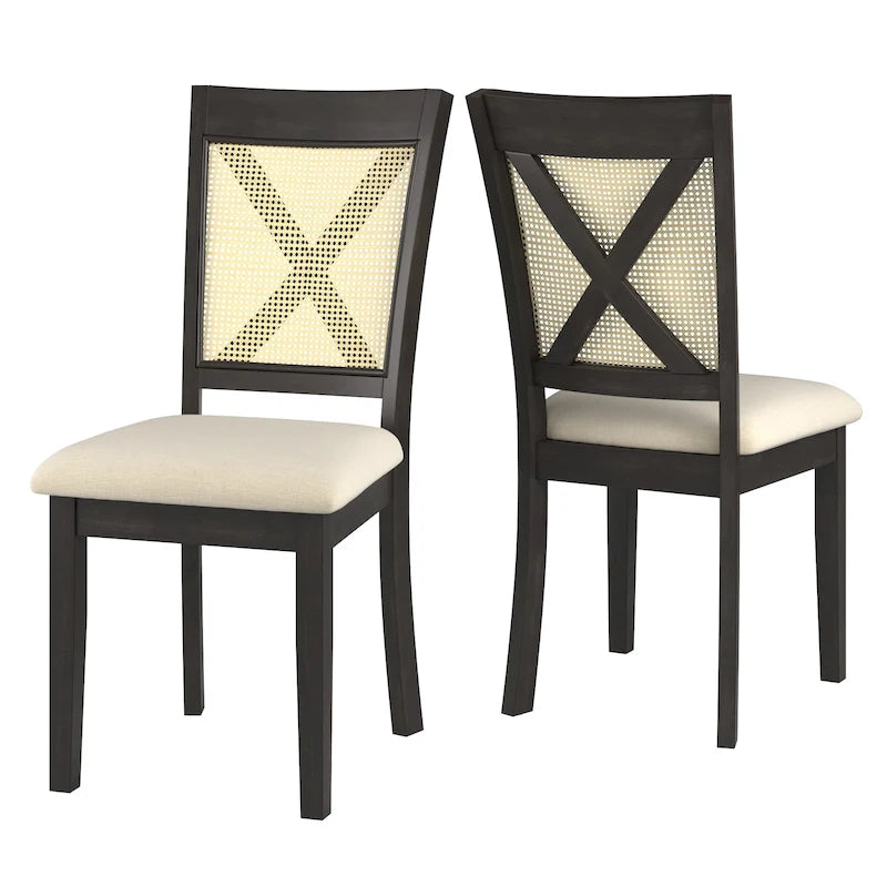 Esszimmerstuhl mit X-Rückenlehne aus Rattan, 2er-Set