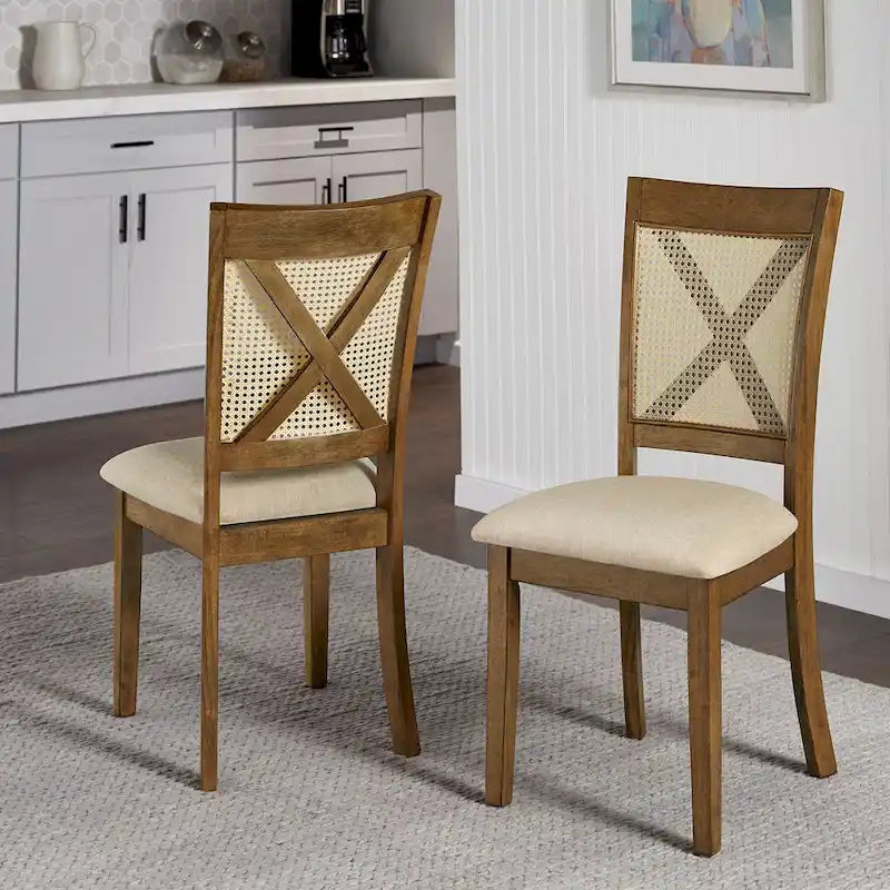 Esszimmerstuhl mit X-Rückenlehne aus Rattan, 2er-Set