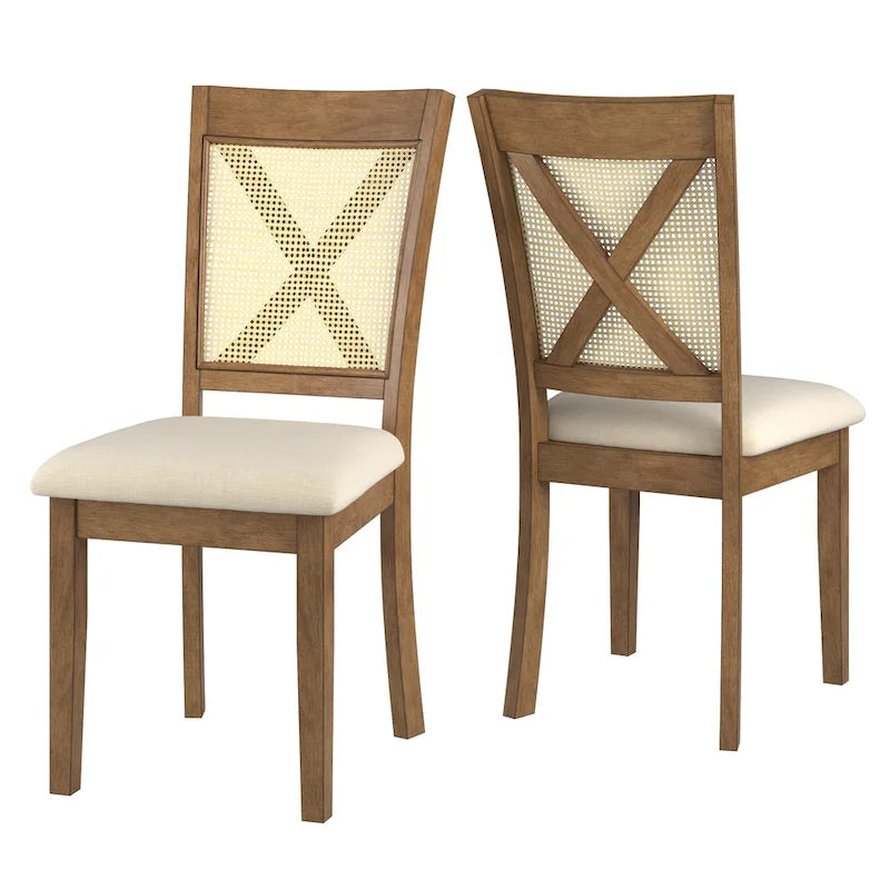 Esszimmerstuhl mit X-Rückenlehne aus Rattan, 2er-Set