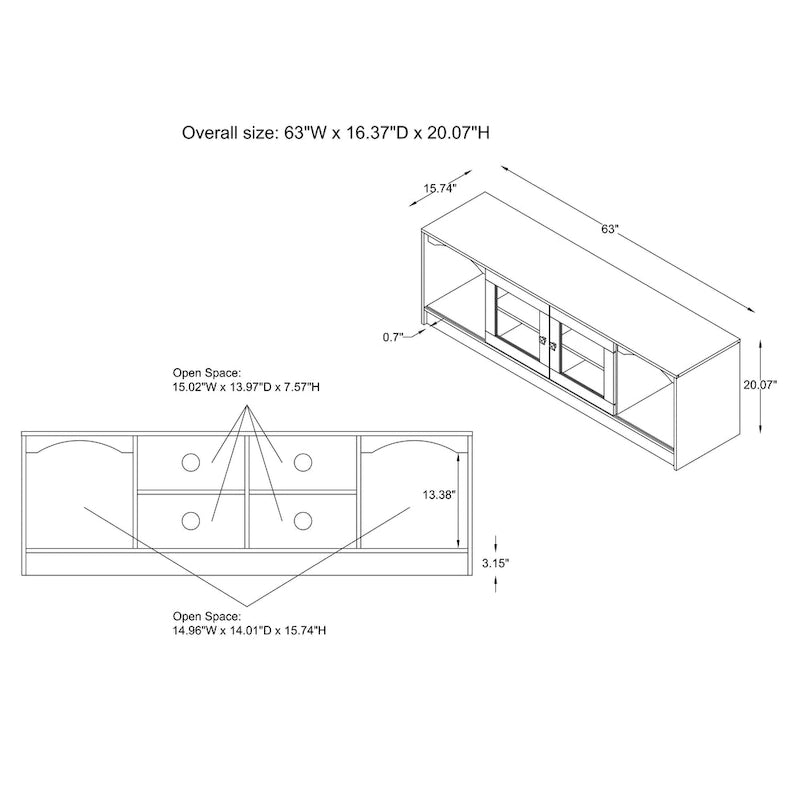 Übergangs-Espresso-TV-Ständer mit 157 cm Breite und Stauraum
