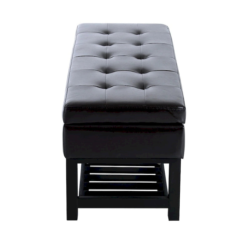Brauner Kunstleder Tufted Schuhregal-Ottomane-Sitzbank mit Stauraum