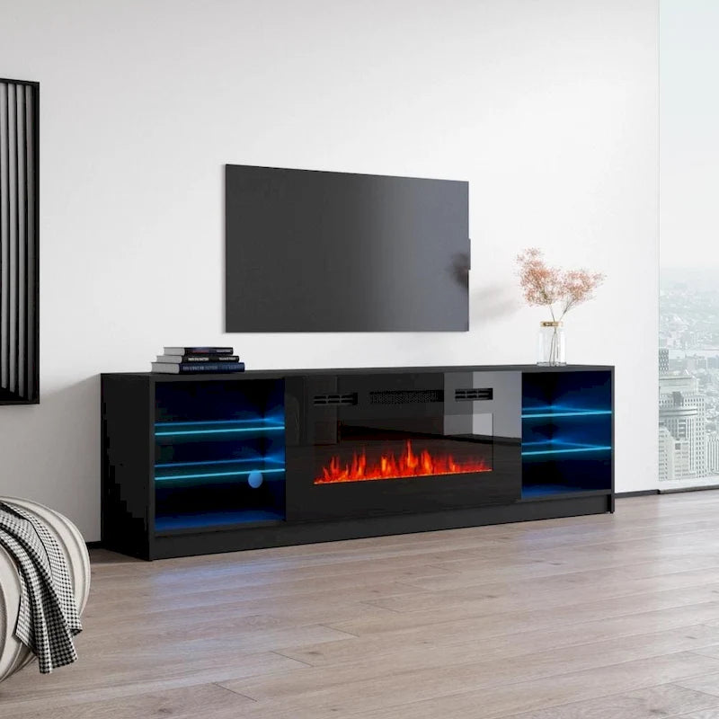 Elektrischer Kamin-TV-Ständer mit LED-Regalen