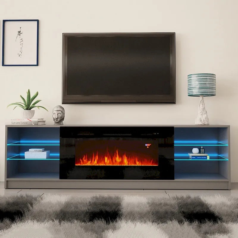 Elektrischer Kamin-TV-Ständer mit LED-Regalen