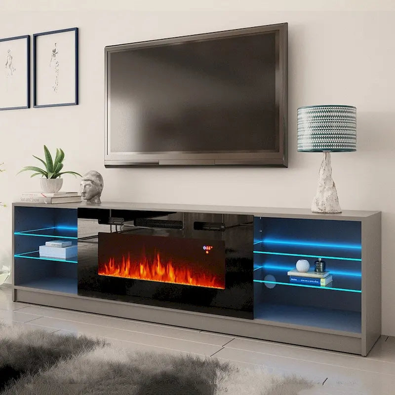 Elektrischer Kamin-TV-Ständer mit LED-Regalen