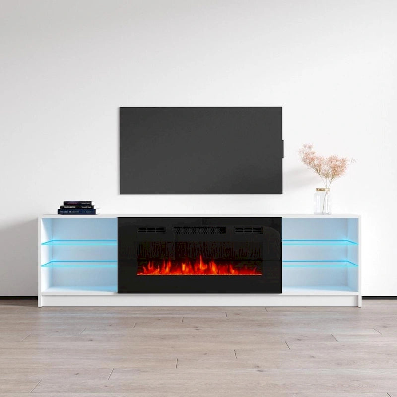 Elektrischer Kamin-TV-Ständer mit LED-Regalen