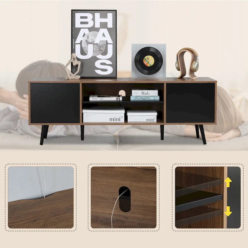 Mid-Century Modern TV-Möbel für 60-Zoll-Fernseher mit Stauraum und offenem Fach