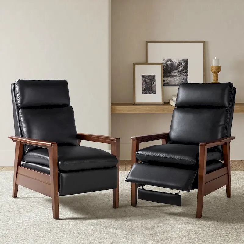 Mid-Century Sessel aus veganem Leder und Massivholz, 2er-Set