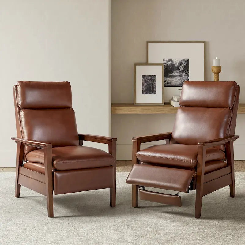 Mid-Century Sessel aus veganem Leder und Massivholz, 2er-Set
