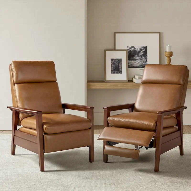 Patrick Mid-century Vegan Leather Solid Wood Recliner Set of 2 by HULALA HOME