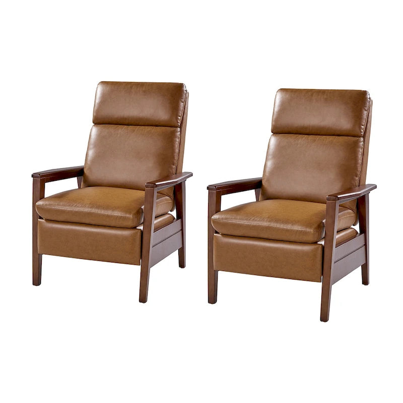 Mid-Century Sessel aus veganem Leder und Massivholz, 2er-Set