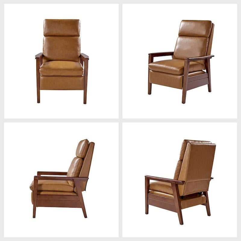 Mid-Century Sessel aus veganem Leder und Massivholz, 2er-Set