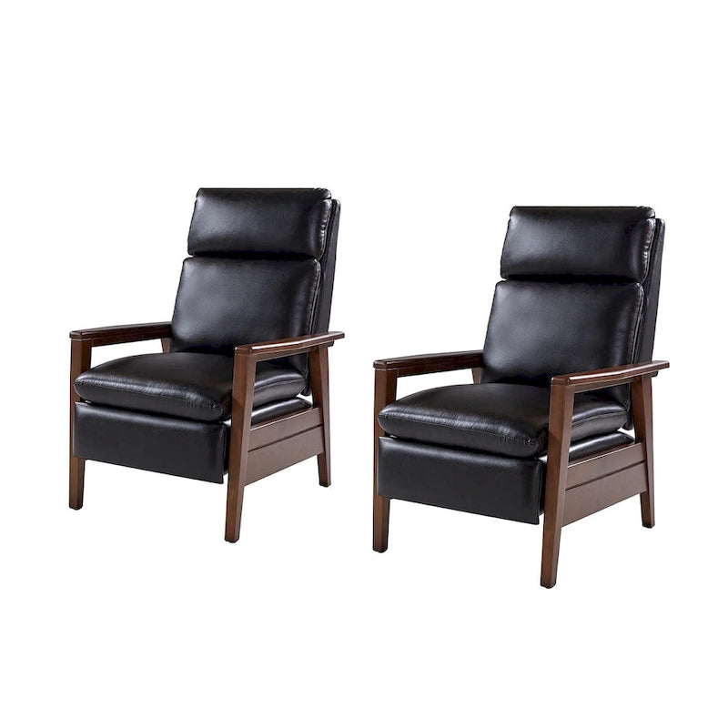 Mid-Century Sessel aus veganem Leder und Massivholz, 2er-Set