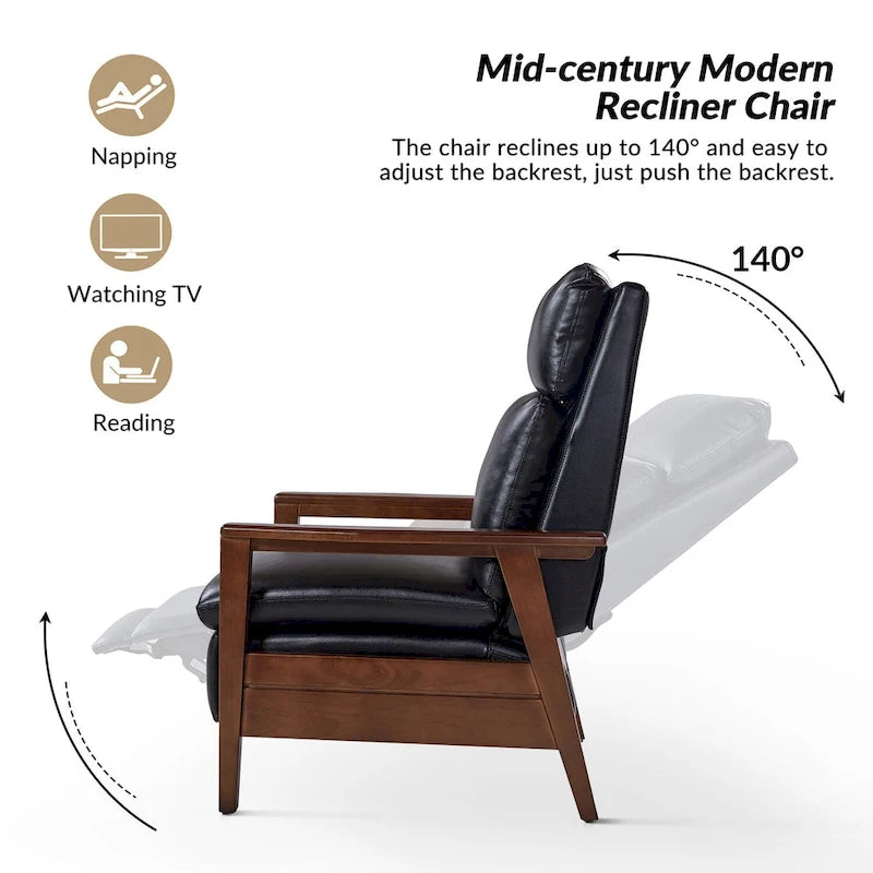 Mid-Century Sessel aus veganem Leder und Massivholz, 2er-Set