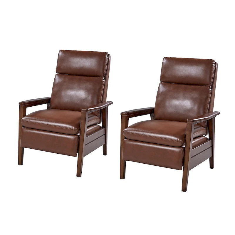 Mid-Century Sessel aus veganem Leder und Massivholz, 2er-Set