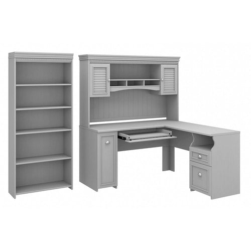 60W L-förmiger Schreibtisch mit Aufsatz, Aktenschrank und Bücherregal