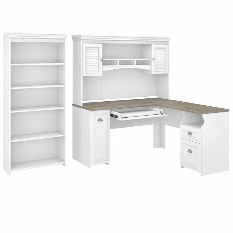 60W L-förmiger Schreibtisch mit Aufsatz, Aktenschrank und Bücherregal