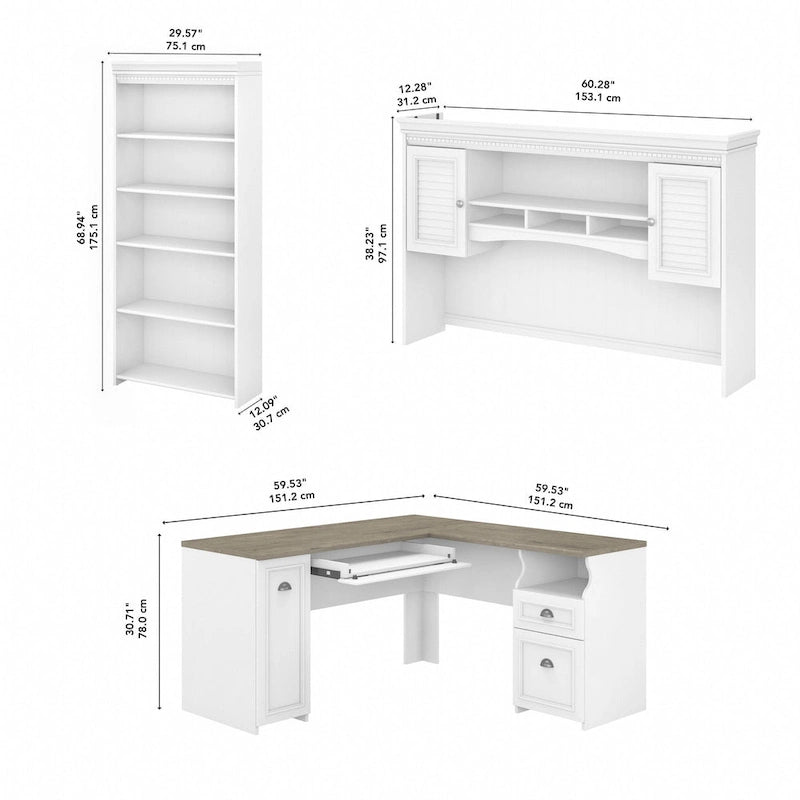 60W L-förmiger Schreibtisch mit Aufsatz, Aktenschrank und Bücherregal