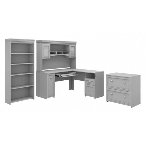 60W L-förmiger Schreibtisch mit Aufsatz, Schrank und Bücherregal