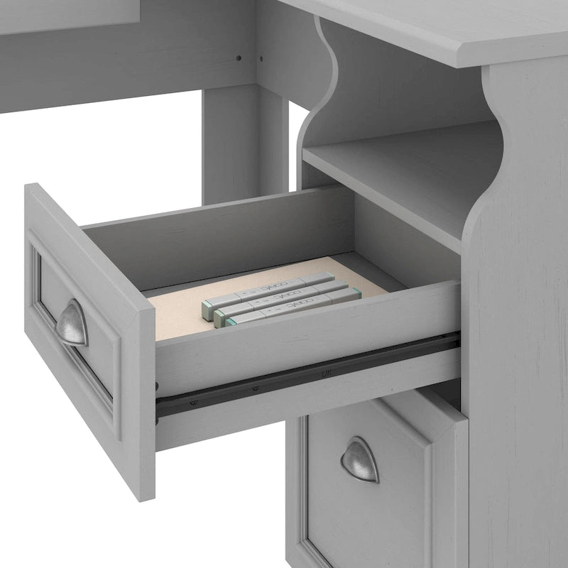 60W L-förmiger Schreibtisch mit Aufsatz, Schrank und Bücherregal