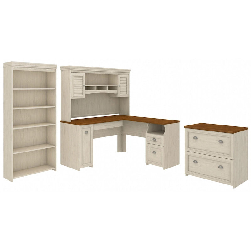 60W L-förmiger Schreibtisch mit Aufsatz, Schrank und Bücherregal