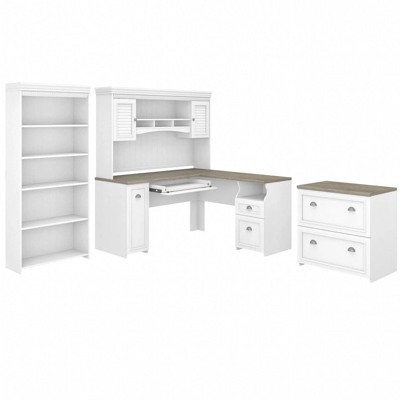 60W L-förmiger Schreibtisch mit Aufsatz, Schrank und Bücherregal