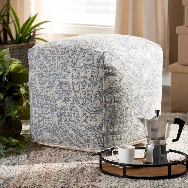 Handgewebter Pouf im Paisley-Muster