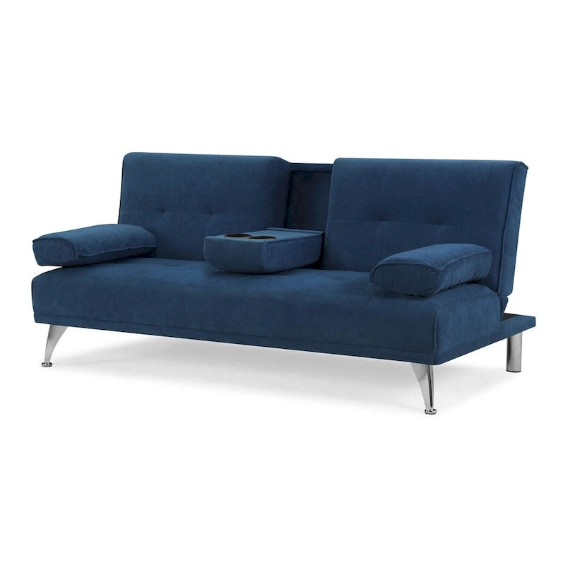 Futon-Schlafsofa mit Getränkehaltern, Marineblau, Einzelbett