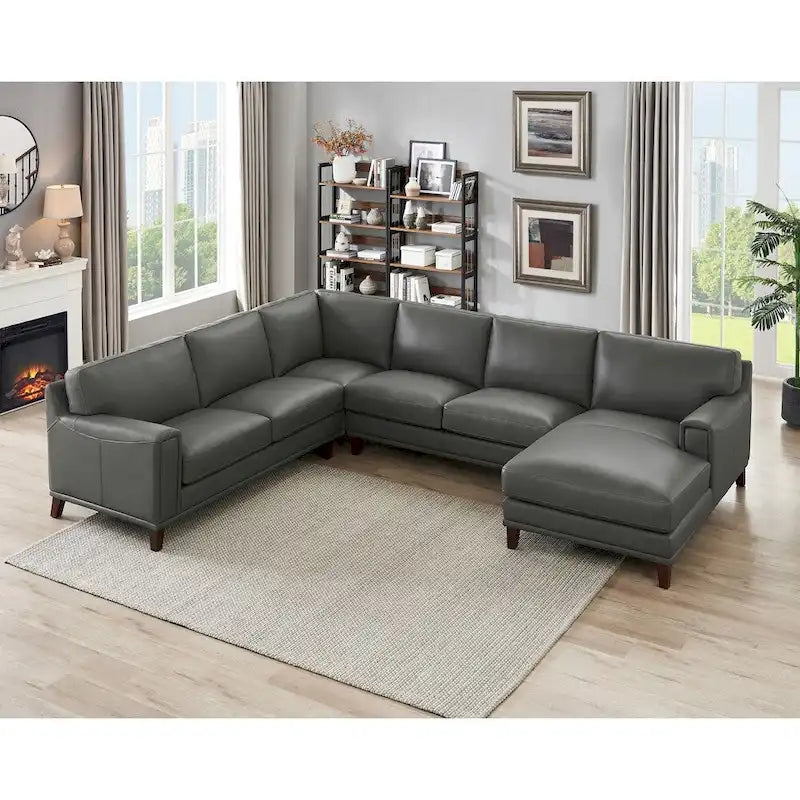 Ecksofa mit Ottomane aus Spaltleder