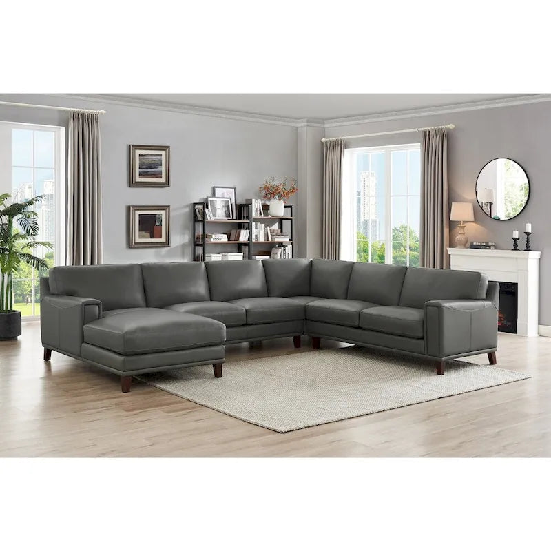 Ecksofa mit Ottomane aus Spaltleder