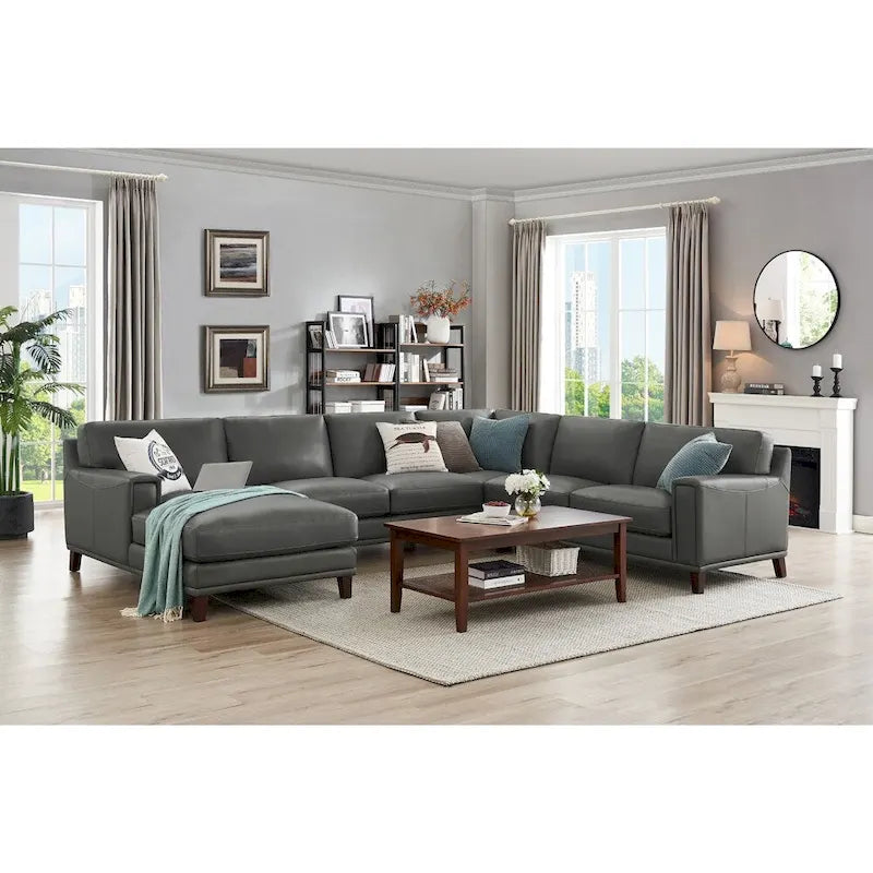 Ecksofa mit Ottomane aus Spaltleder