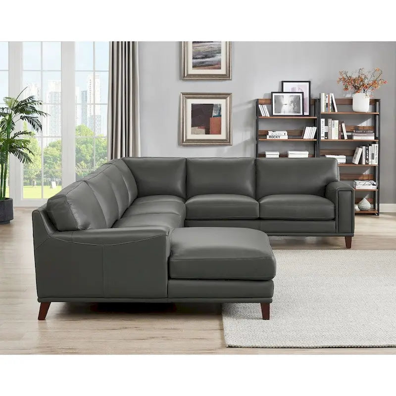 Ecksofa mit Ottomane aus Spaltleder