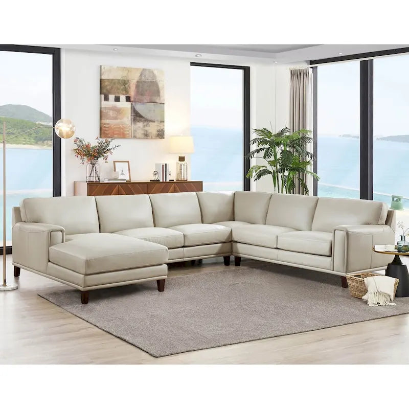 Ecksofa mit Ottomane aus Spaltleder