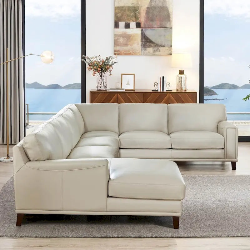 Ecksofa mit Ottomane aus Spaltleder