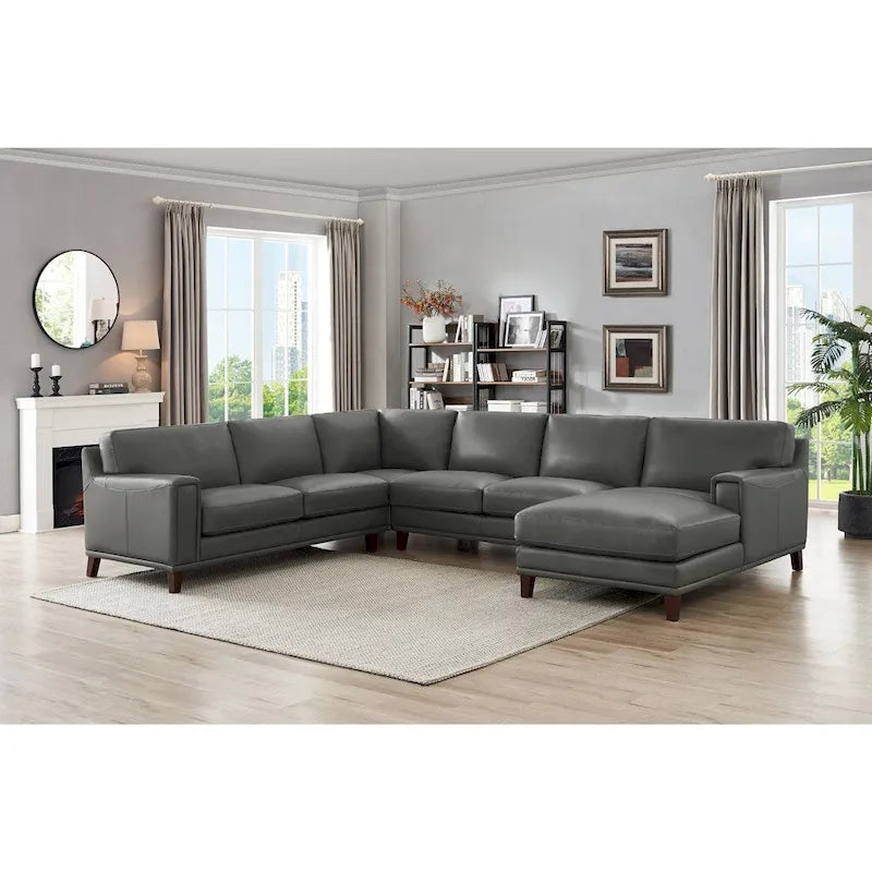 Ecksofa mit Ottomane aus Spaltleder