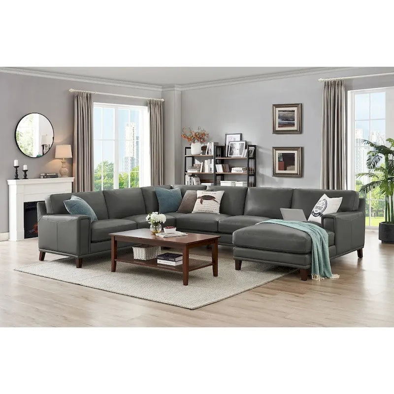 Ecksofa mit Ottomane aus Spaltleder