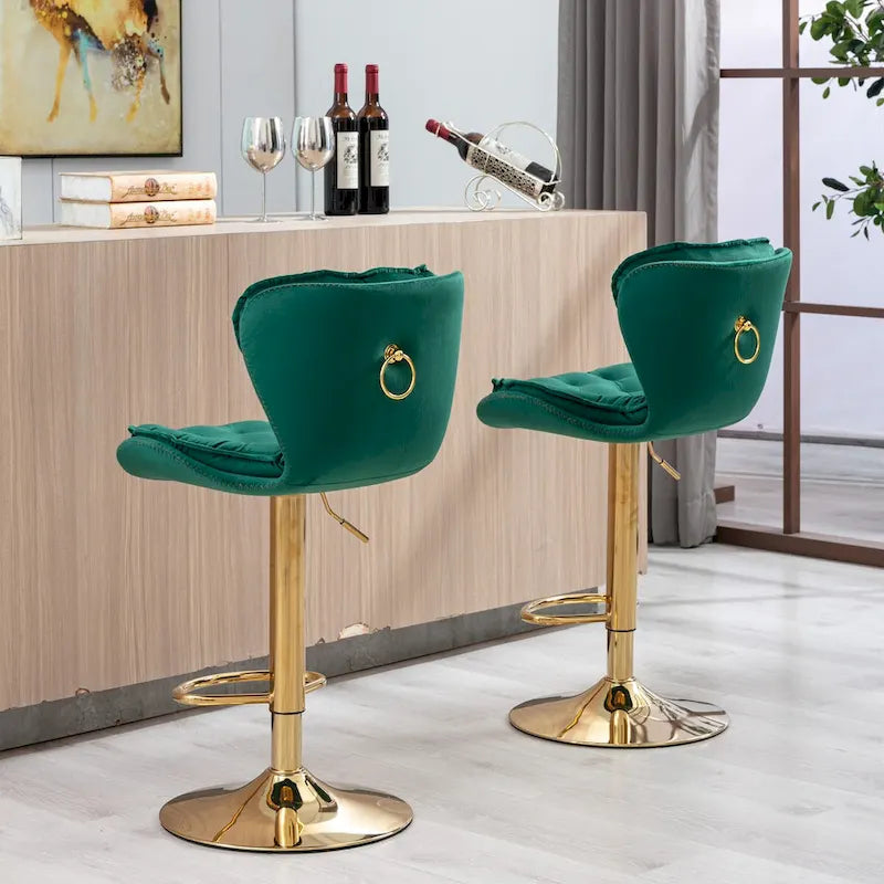 Swivel Height Adjustable Velvet Bar Stools Set of 2,with Golden Footrest and Base