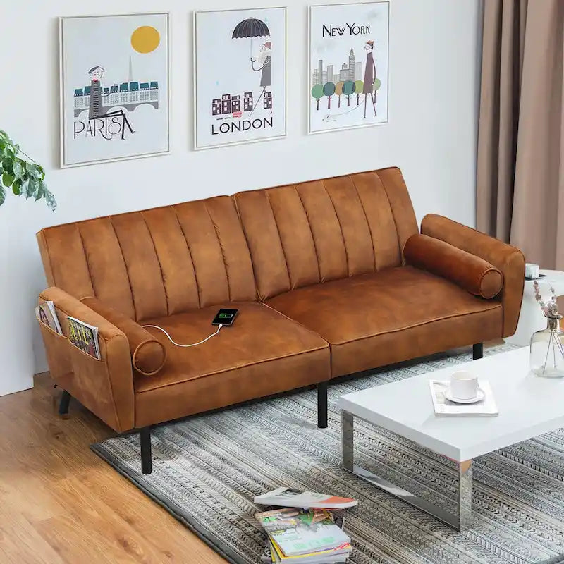 Samt-Futonsofabett, umwandelbares Schlafsofa mit verstellbarer Rückenlehne, Tagesbett Gästebett für Wohnzimmer – 2-Personen