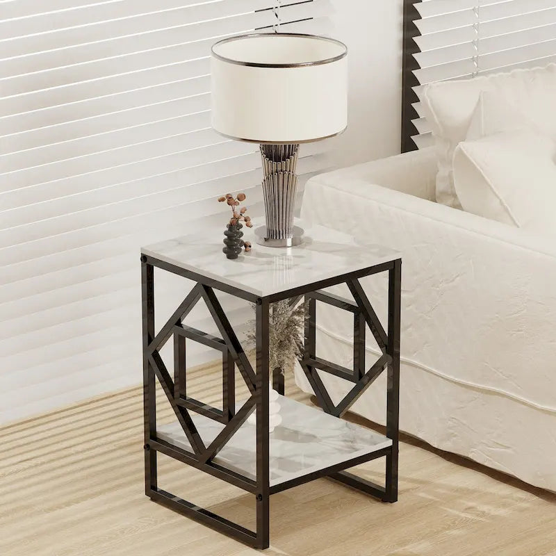 2-stufiger Couchtisch Wohnzimmer Sofaseitentisch mit gesintertem Stein