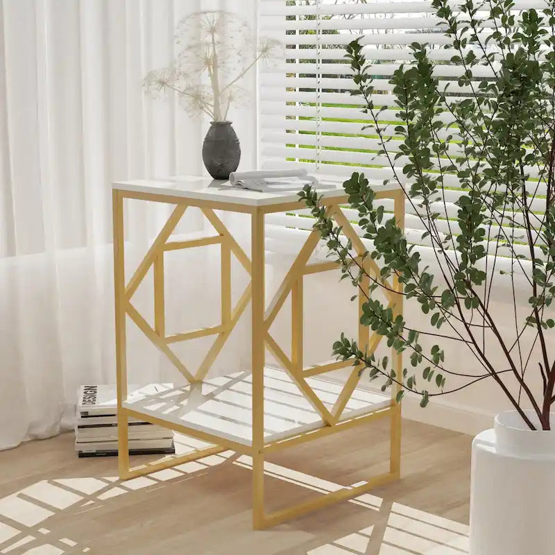 2-stufiger Couchtisch Wohnzimmer Sofaseitentisch mit gesintertem Stein