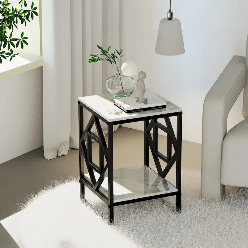 2-stufiger Couchtisch Wohnzimmer Sofaseitentisch mit gesintertem Stein
