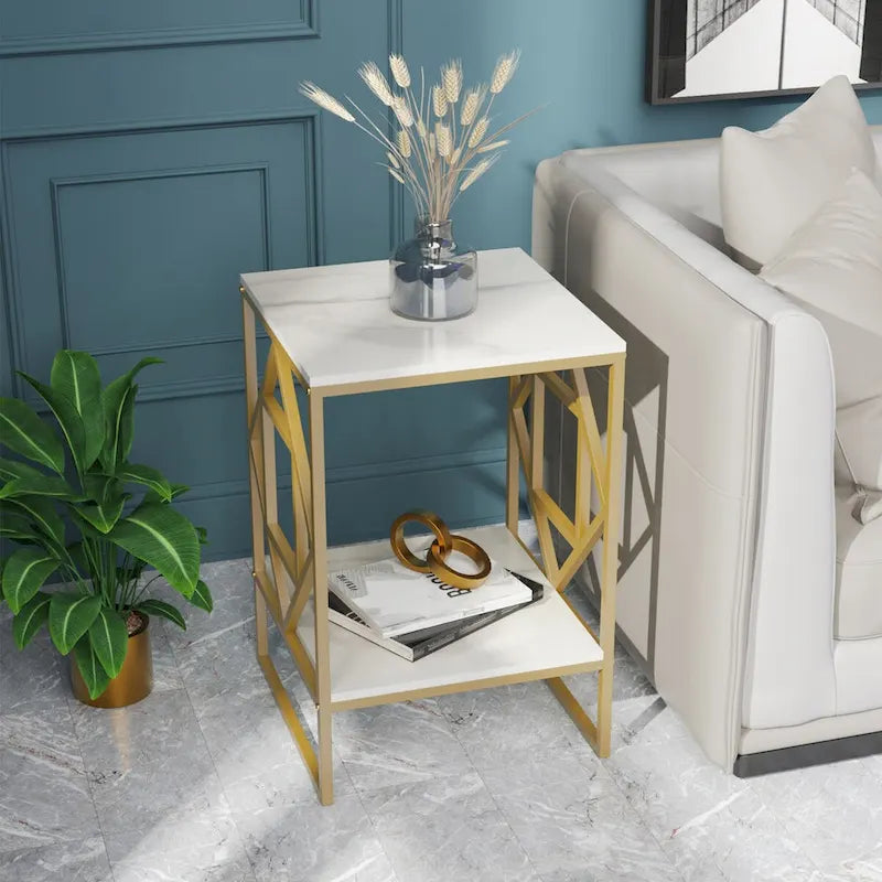 2-stufiger Couchtisch Wohnzimmer Sofaseitentisch mit gesintertem Stein