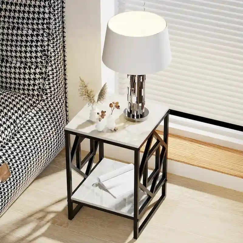 2-stufiger Couchtisch Wohnzimmer Sofaseitentisch mit gesintertem Stein